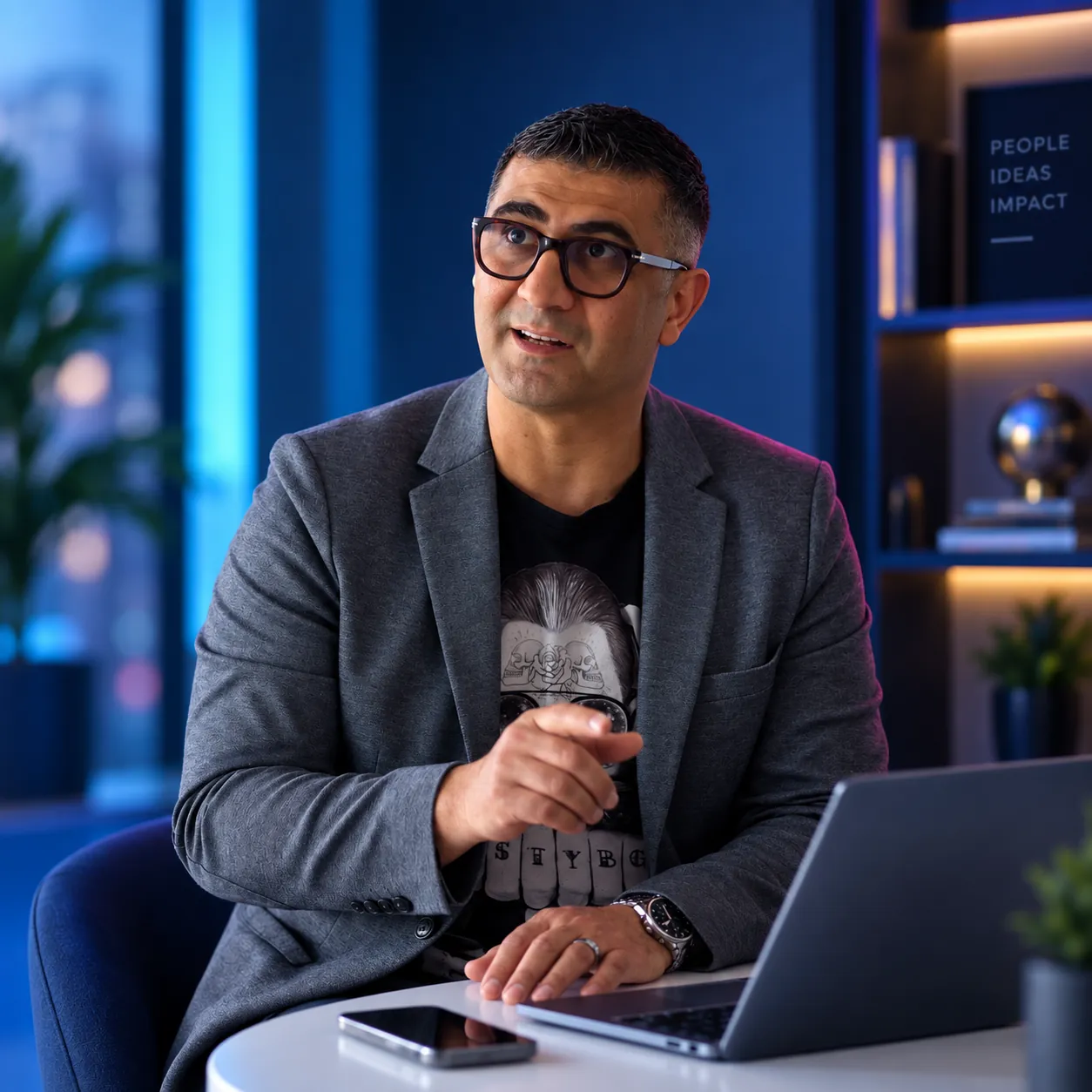 Sergey Usnunts working at a laptop