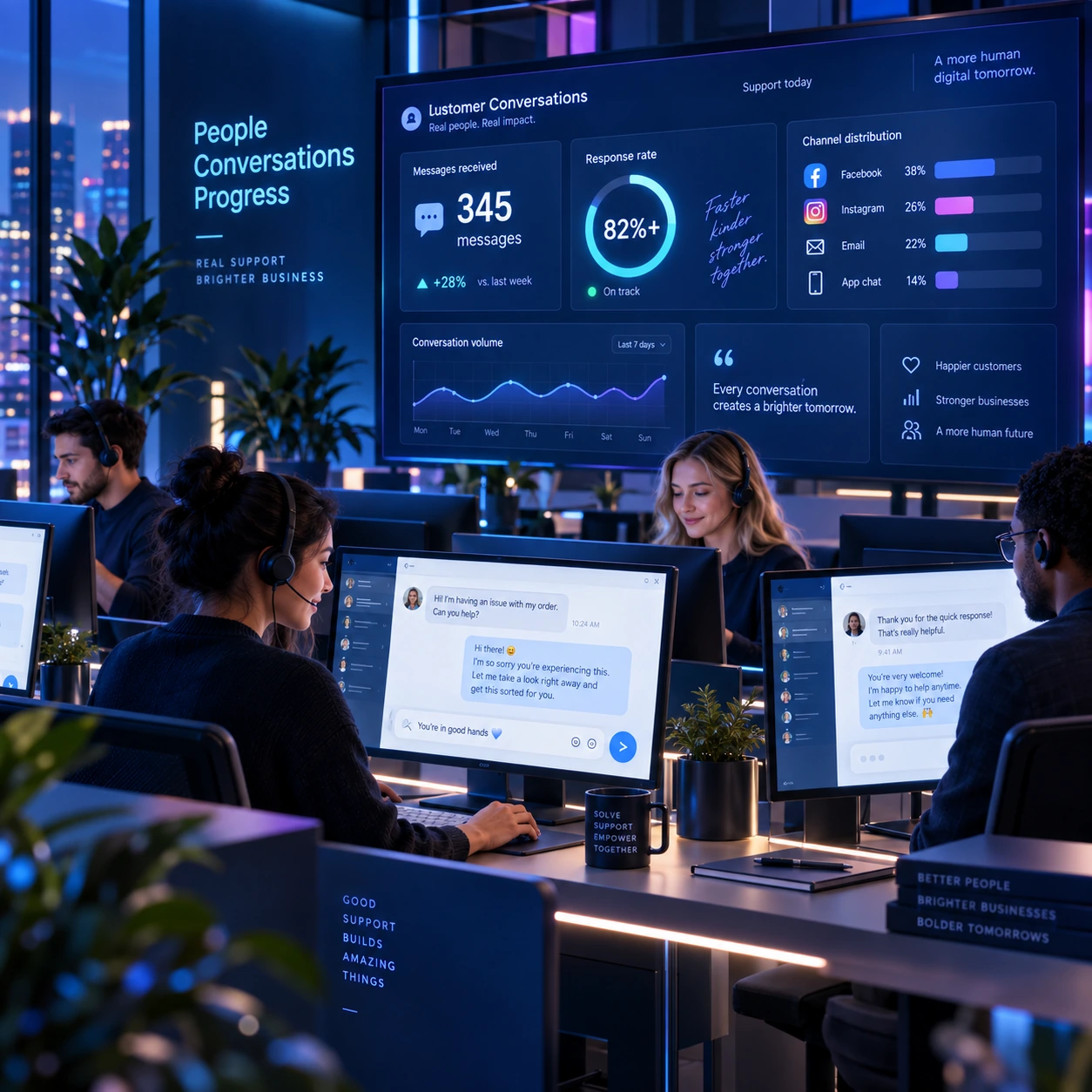 Digital support team responding to customers in public channels